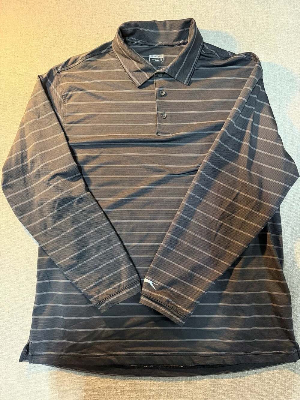 Slazenger Men's Long Sleeve Striped Performance Golf Polo Shirt